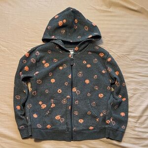 Cat & Jack Dark Gray Zip Hoodie with Orange Pumpkin Pattern - Size S 6/6X